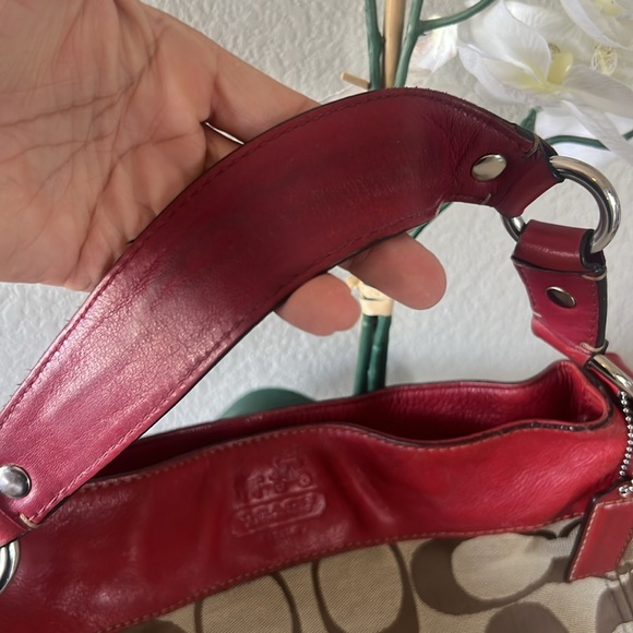 Coach Vintage Brown and Red Leather Zoe Hobo Bag EUC - Picture 12 of 13